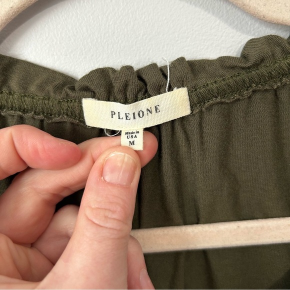 Anthropologie Pleione Olive Green Ruched Front Tie Long Sleeve Blouse Medium - Picture 2 of 5